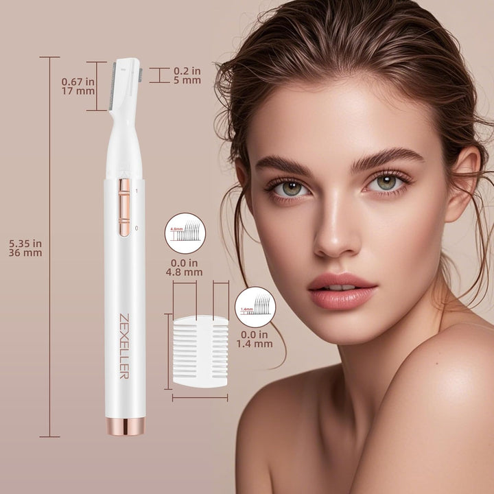 Upgraded Eyebrow Trimmer, Precision Facial Hair Trimmer with Comb, Battery Operated Painless Electric Eyebrow Razor Facial Hair Remover Face Chin Neck, Upper-Lip, Peach-Fuzz
