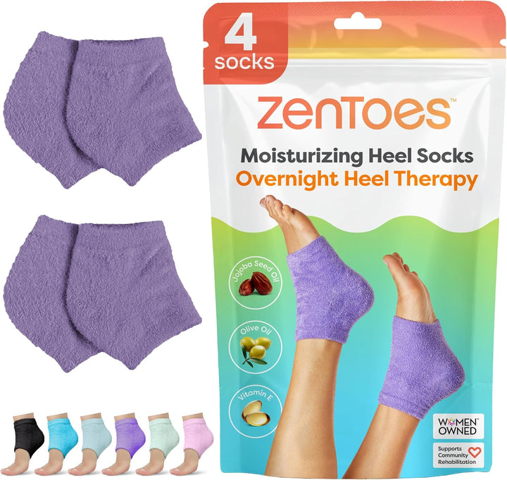 Moisturizing Socks for Cracked Heel Treatment - Vitamin E, Olive Oil and Jojoba Oil Infused Heel Socks to Soften and Hydrate (Fuzzy Blue, Regular)