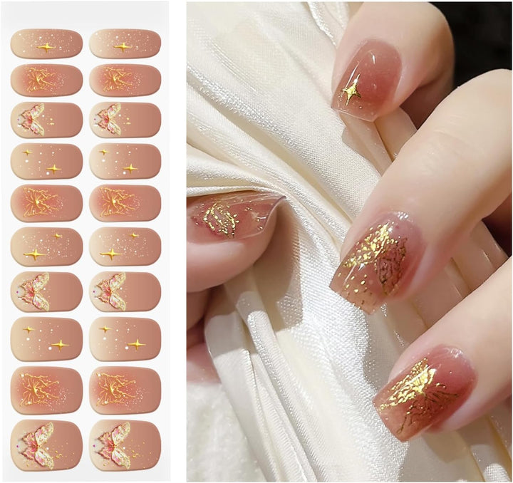 Semi Cured Gel Nail Strips | Gel Nail Stickers with UV Light Required | Salon Quality, Easy Application and Removal（Pink Ombre）
