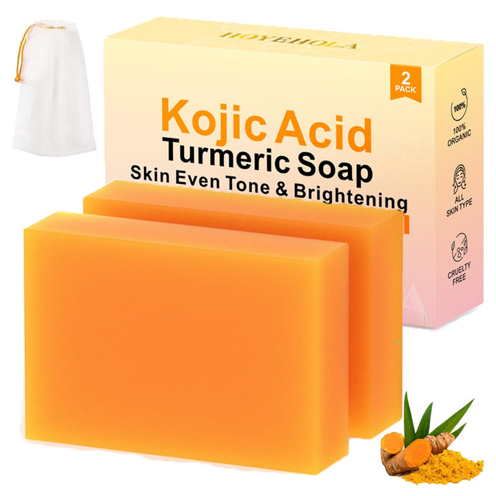 Kojic Acid Turmeric Soap Bar - Dark Spot Remover for Face Even Skin Tone, Moisturizing & Nourishing Natural Ingredients 2Packs