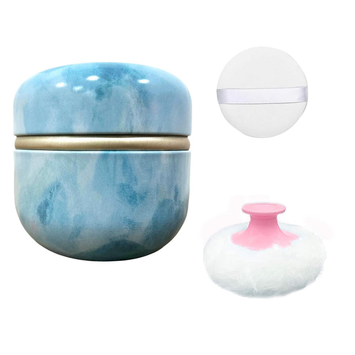 Body Powder Puff and Container for Dusting Powder, Women Powder Puff and Powder Case for Bath and Travel (Romantic Flowers)