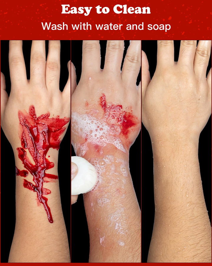 3PCS Halloween Fake Blood Makeup Kit 5.04Oz - 2.04Oz Fake Blood Spray, 2.04Oz Dripping Blood, 1.36Oz Coagulated Gel Blood, Realistic Washable Fake Blood Makeup for Zombie Vampire Clown Monster Cosplay