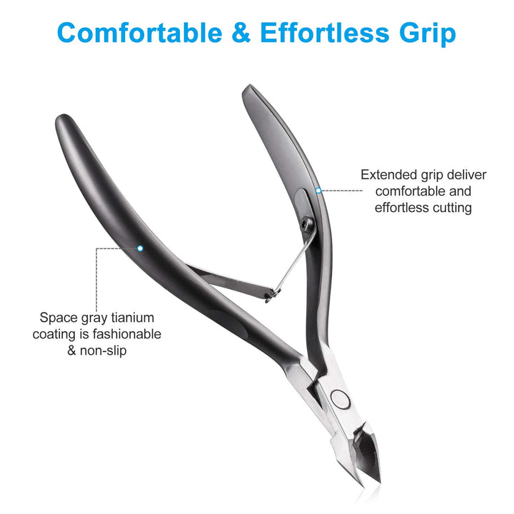 Cuticle Trimmer 3/4 Jaw Extremely Sharp Cuticle Nippers Scissors Stainless Steel Clippers Cutter Remover Pedicure Manicure Nail Tool,  X7, Space Gray
