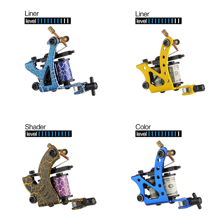 Complete Tattoo Kit 4 Pro Machine Guns 54 Inks Power Supply Foot Pedal Needles Grips Tips Carry Case TK453-US