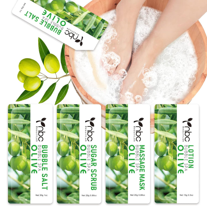 Pedicure Kit Foot Soak Set: Bubble Salt, Sugar Scrub, Massage Mask, Massage Lotion in a Box, 4 Step Foot Spa Kit for Dry Feet,Tired Feet（1 Set Lavender)