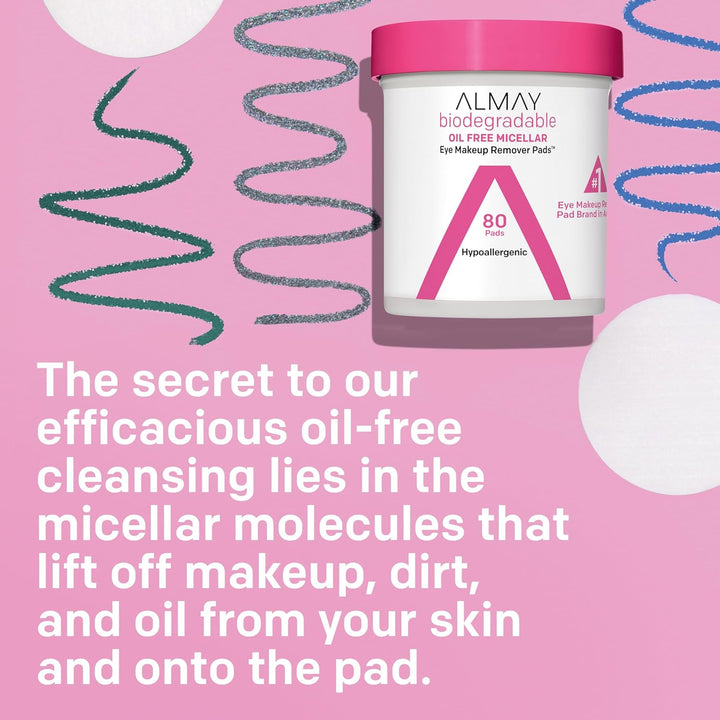 Biodegradable Makeup Remover Pads, Micellar Gentle, Hypoallergenic, Fragrance-Free, Dermatologist & Ophthalmologist Tested, 120 Count