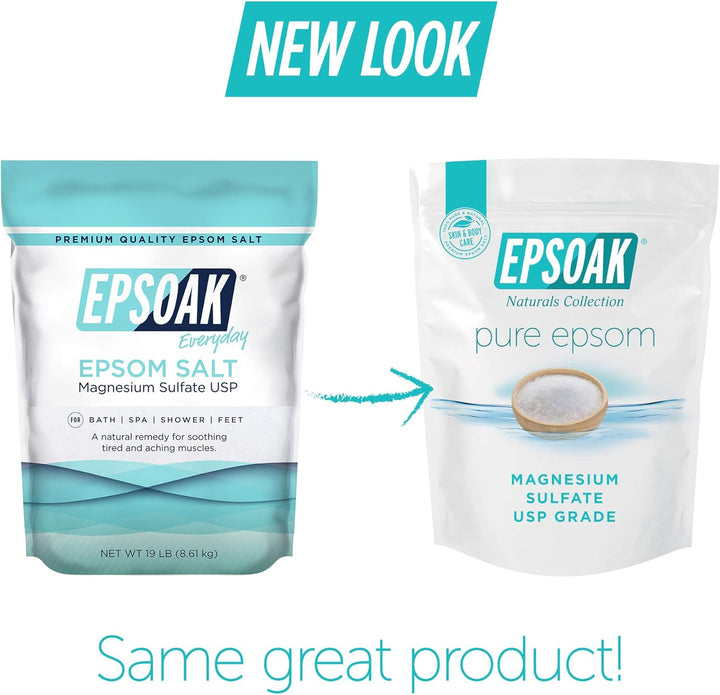 Epsom Salt 19 Lb. Magnesium Sulfate USP, Resealable Epsom Salt Bulk Bags Unscented, Made in the USA, Cruelty-Free Certified