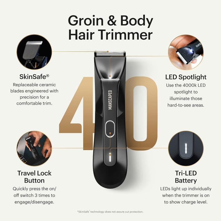 ® the Lawn Mower® 4.0, Electric Groin Hair Trimmer, Replaceable Skinsafe® Ceramic Blade Heads, Waterproof Wet/Dry Clippers, Rechargeable, Wireless Charging, Male Hygiene Grooming Razor