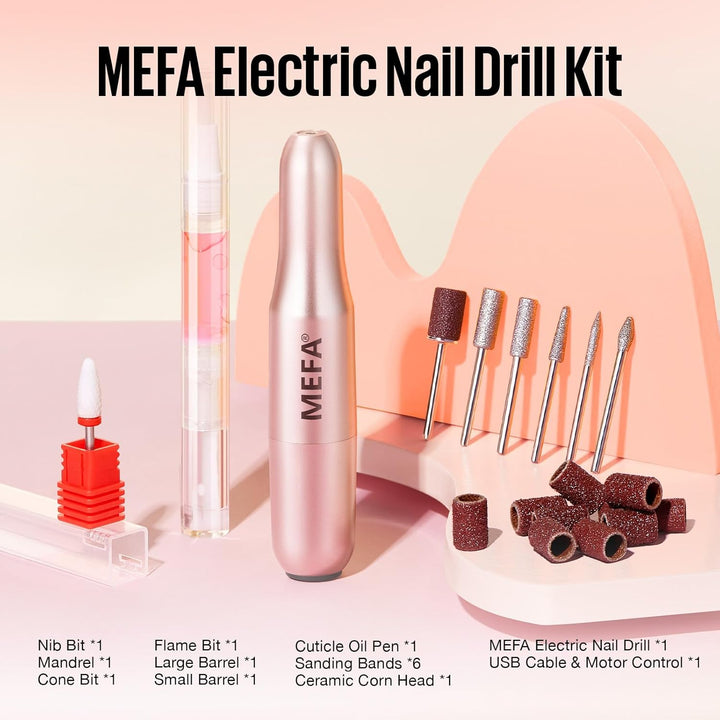 Nail Drill, Portable Electric Nail Drill with 6PCS Nail Drill Bits and Cuticle Oil Pen, Professional Nail File for Acrylic Gel Dip Powder, Manicure Pedicure Nail Set Efile Nail Drill for Salon