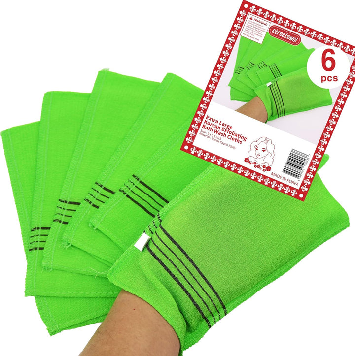 Anti-Shrink Korean Asian Exfoliating Bath Washcloths Mitt Scrub for Body Washcloth Glove Premium Viscose Rayon Onsen Towel Korea Made (6PACK)
