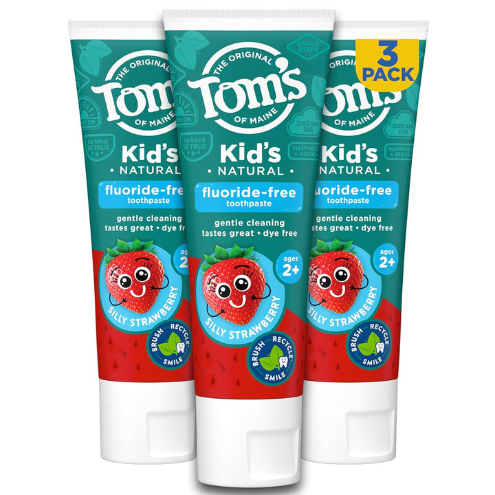 ADA Approved Fluoride Kids Toothpaste, Natural Toothpaste, Dye Free, No Artificial Preservatives, Silly Strawberry, 5.1 Oz. 3-Pack (Packaging May Vary)