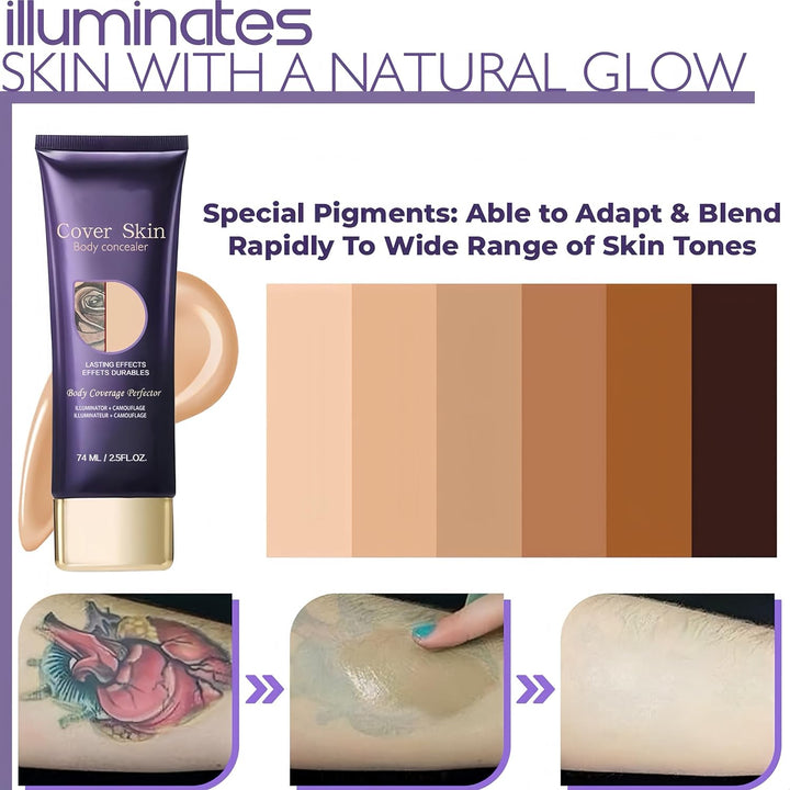 Waterproof Body Concealer for Legs and Body,Tattoo and Scar Cover Foundation,Natural Radiance, High Coverage, Transfer Resistant Body Makeup (Brush Included) 2.5Oz