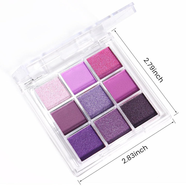 9 Colors Purple Glitter Eyeshadow Palette, Lavender Violet Purple Pink Glitter Metallic Shimmer Sparkly Eye Shadow Palette Makeup for Older Women Blue Eyes, Highly Pigmented Waterproof Eyeshadow