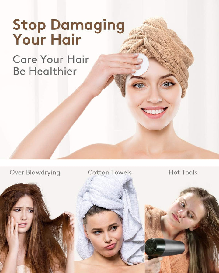 3 Pack Hair Drying Towels, Hair Towel with Button, Super Absorbent Microfiber Hair Towel for Curly Hair, Fast Drying Hair Wraps for Women Girls, Microfiber Towel for Hair