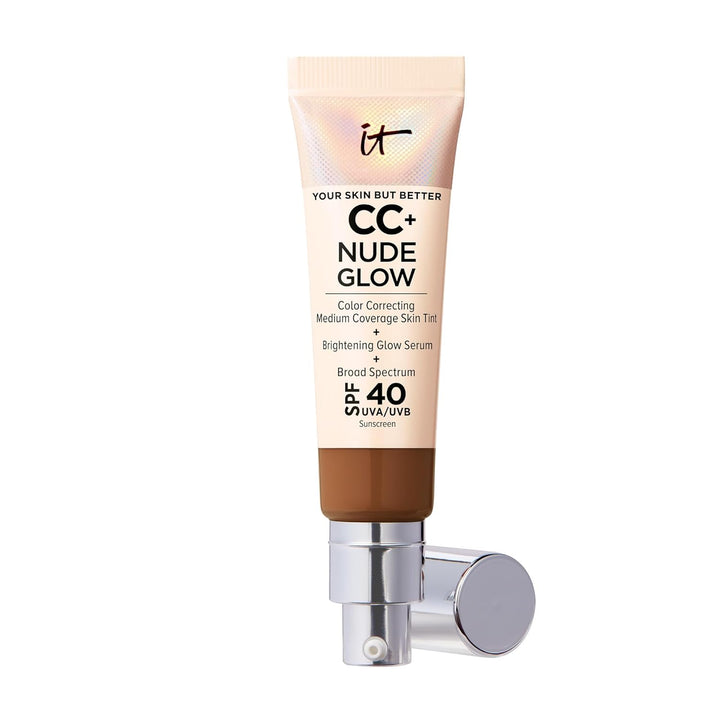 CC+ Nude Glow - Medium Coverage Foundation with SPF 40 & Brightening Glow Serum, Lightweight Skin Tint, 2% Niacinamide + Hyaluronic Acid, up to 24H Hydration, Normal/Dry Skin - 1.08 Fl Oz