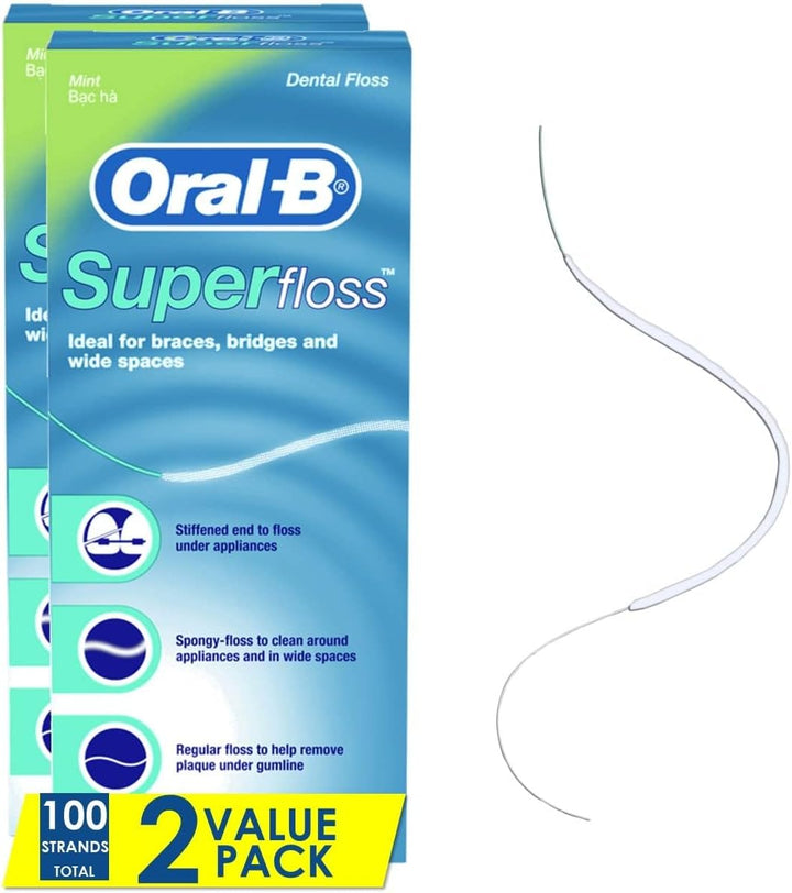 Dental Floss for Braces, Super Floss Pre-Cut Strands, Mint, 50 Count, Pack of 2