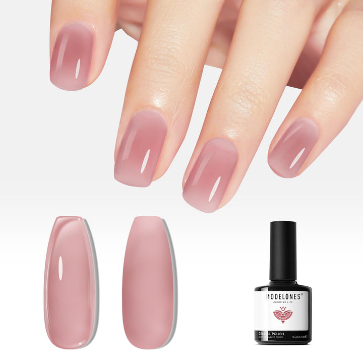 Pink Gel Nail Polish, Jelly Nude Pink Gel Polish French Tip Base Colors Translucent Soak off U V Soap Nails for Nail Art Manicure at Home 15ML