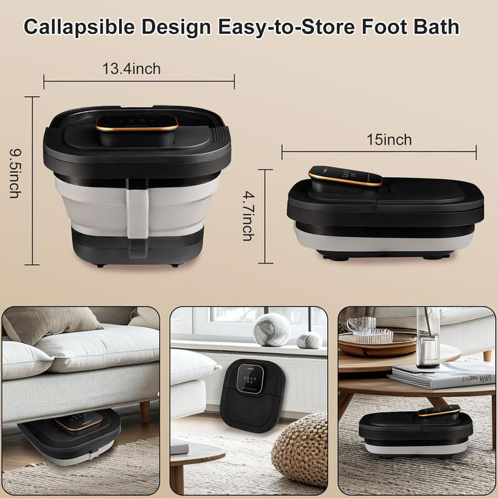Collapsible Foot Spa Bath with Heat and Massage Roller, Bubble, Temperature Control, Remote Control, Foot Pedicure Kit, Pedicure Foot Spa
