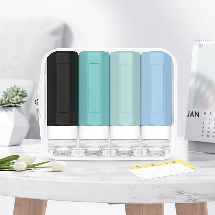 Travel Bottles for Toiletries, Tsa Approved 3Oz Travel Size Containers, Leak Proof Silicone Squeezable Containers for Toiletries, BPA Free Refillable Essentials for Shampoo Conditioner Gray