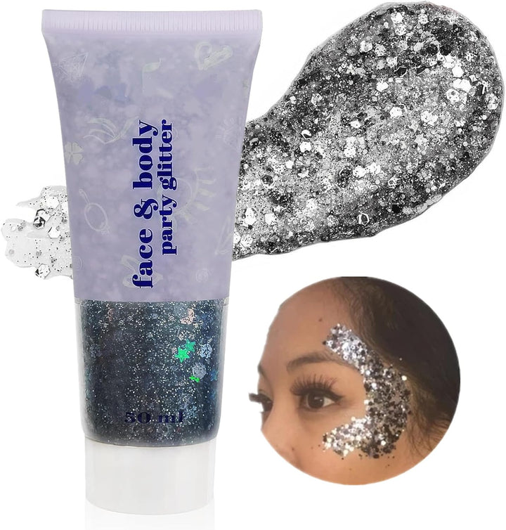 Gold Face Body Glitter,Mardi Gras Glitter Makeup Gold Face Paint,Holographic Chunky Sequins Glitters for Eye Lip Hair Nails,Festival Rave Accessories,52G