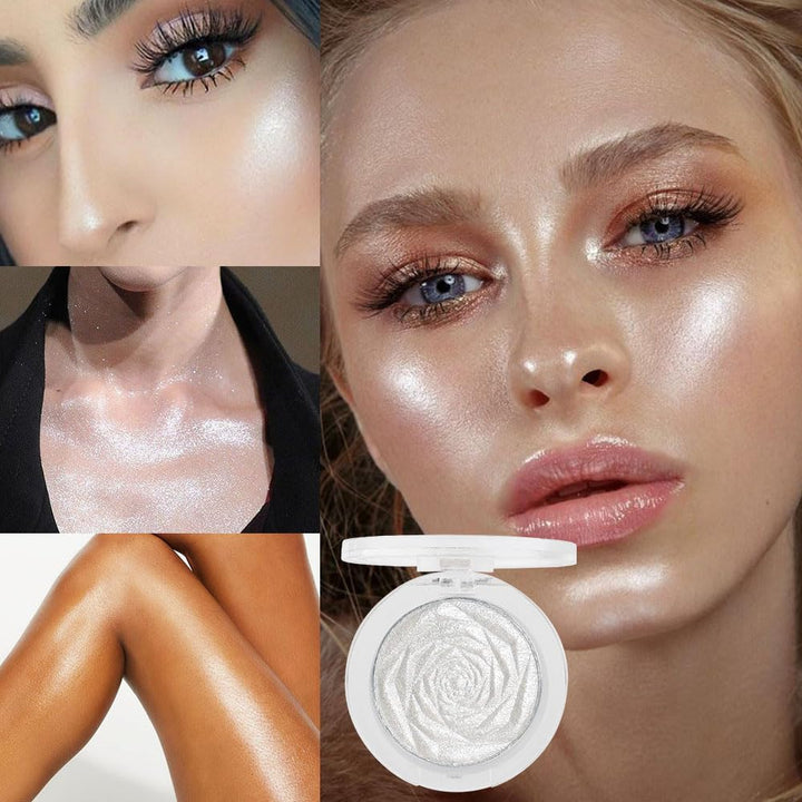 Pearl White Silver Face Highlighter Makeup, White Shimmer Glitter Diamond Sparkly Highlighters Makeup Eyeshadow Palette Powder for Face Body Cheek Skin, Inner Corner Eye Highlighter Make up 01