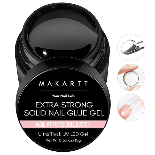 Solid Nail Glue Gel: Extra Strong Gel Nail Glue for Press on Nails & Fake Tips Long-Lasting Strong Adhesion Nails Glue for Acrylic Nails Clear 3D Gels for Nail Art Home Salon UV Light Cured