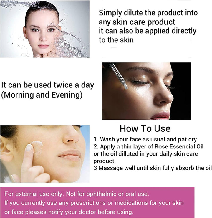 Rose Essential Oil, Face Moisturizer Oil, Face Essential Oils for Women, Rose Oil for Face, Skin Care, 1 FL.OZ (30Ml)