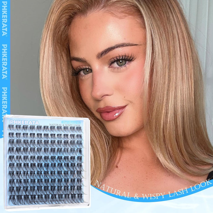 Natural Lash Clusters Wispy Eyelash Clusters 110Pcs Cluster Eyelash Extensions C Curl Individual Lashes 10-16MM Mix Length Natural Look Lashes Clusters with Thin Lash Band, Black