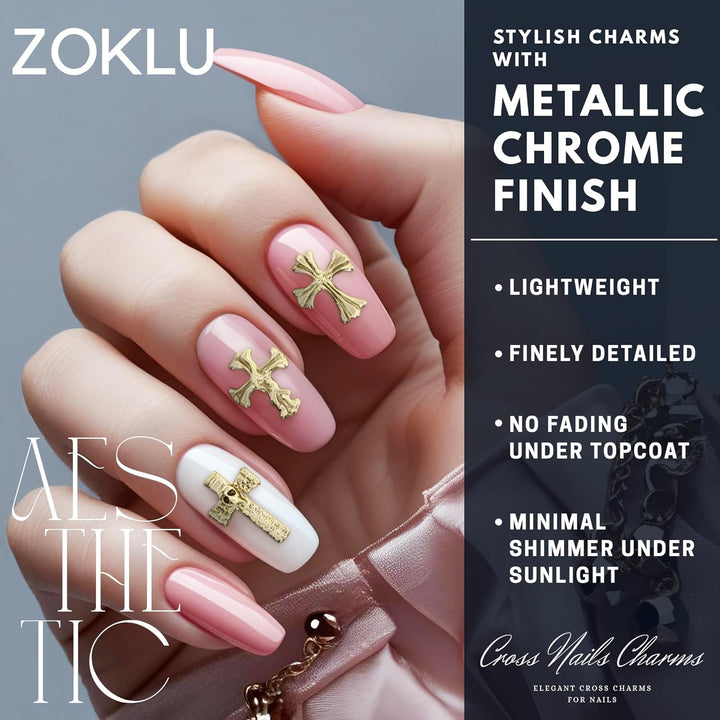 100 Pcs Gold Cross Nail Charms and Gems – 3D Gold Nail Charms Crosses, Made from Acrylic & Metal Alloy for Y2K DIY Designs – Durable and Easy-To-Apply Accessories for Creative Eye-Catching Manicures