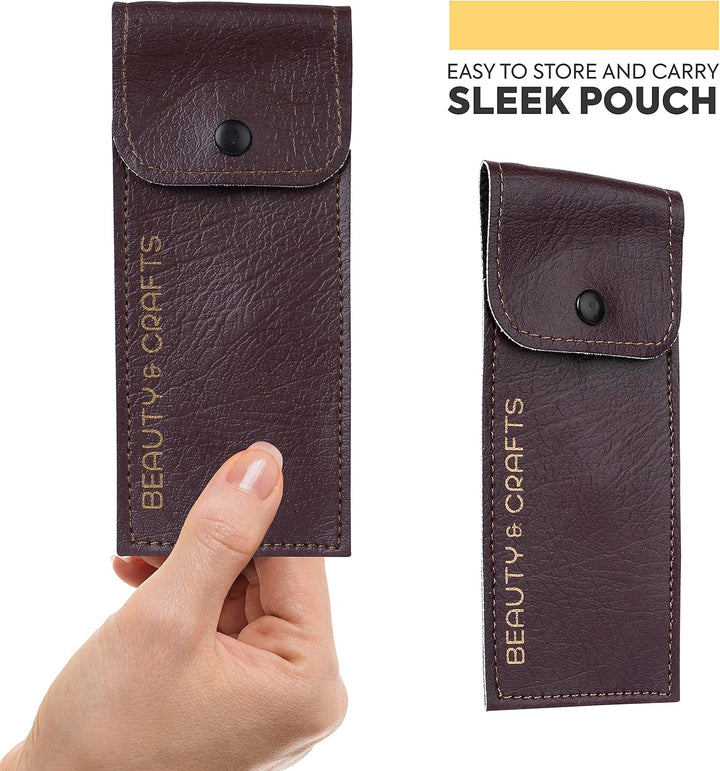 - 5'' German Beard Mustache Scissors - 2 Mustache Comb for Facial Hair with Beautiful Pouch - Beard Trimming Scissors Use for Grooming, Cutting, and Styling of Mustache (Black)