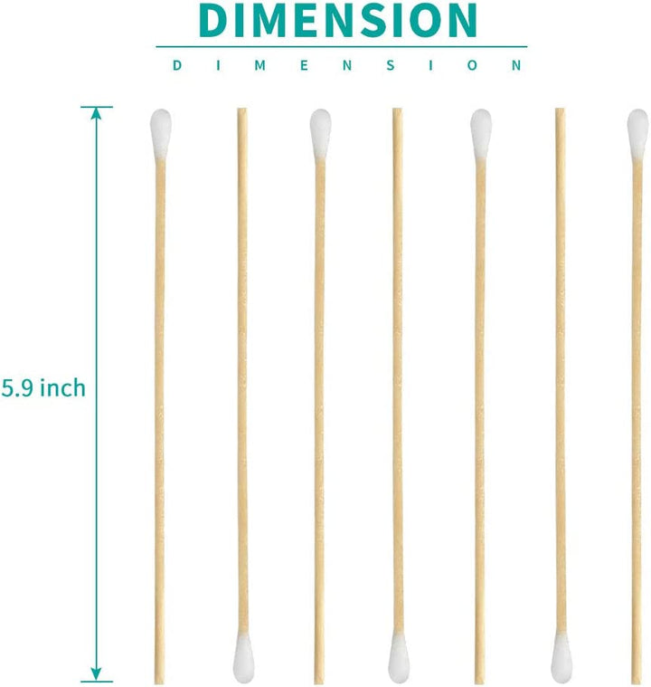 200 Pcs Count 6" Inch Long Cotton Swabs with Wooden Handles Cotton Tipped Applicator, Cleaning with Wood Handle for Oil Makeup Gun Applicators, Eye Ears Eyeshadow Brush and Remover Tool