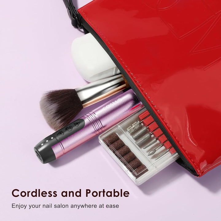 Cordless Nail Drill Electric File: Professional for Acrylic Gel Dip Powder Nails Portable Nail Drill Machine Kit for Manicure Pedicure Nail Set with Everything Rechargeable Lightweight
