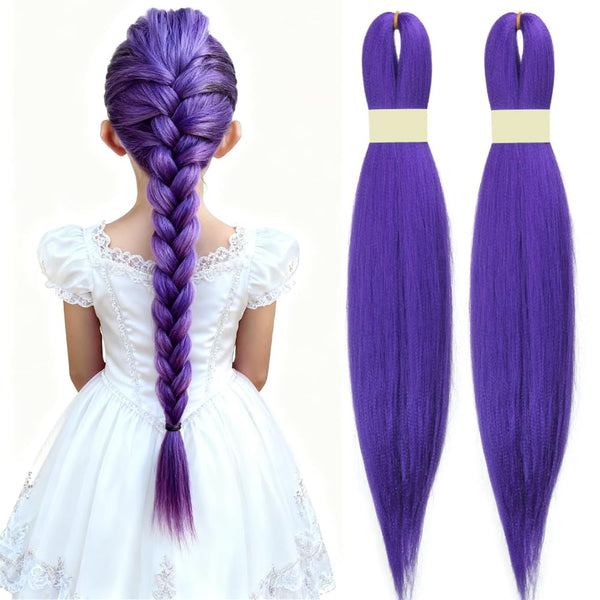 Long Purple Braiding Hair Pre Stretched Synthetic Hair Extensions for Braids,Yaki Texture Purple Hair Extensions for Stage Party Halloween Costume Cosplay 24 Inch