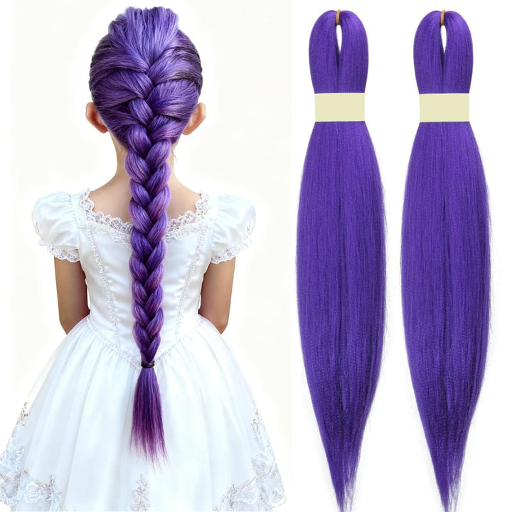 Long Purple Braiding Hair Pre Stretched Synthetic Hair Extensions for Braids,Yaki Texture Purple Hair Extensions for Stage Party Halloween Costume Cosplay 24 Inch