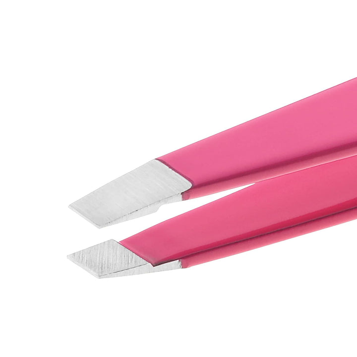 Stainless Steel Slant Tweezer - Eyebrow Tweezers for Women and Men (Neon Pink)