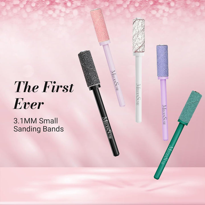 50 Pcs Nail Drill Bits Small Sanding Bands with 3.1Mm Mandrel Bit, 180 Fine Grit Nail File for Acrylic Nails Gel Manicures and Pedicure, Pink