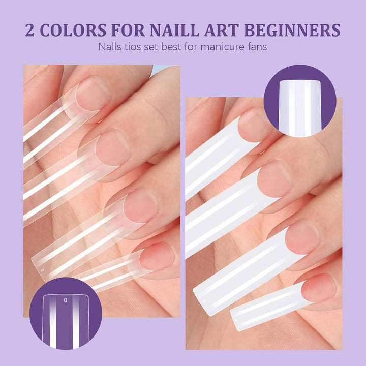 Fake Nail Tips White Clear:  No C Curve Tapered Square Nail Tips for Acrylic Nails - 480Pcs 12 Sizes Extra Long Straight Nail Extension Kit - with Glue Remover & Glue Acrylic Clippers Set