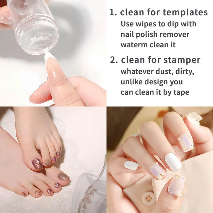 French Tip Tool,2 PCS Nail Art Stamper Kit,Clear Silicone Stamping Jelly with Scraper for DIY Together with Gel Nail Polish Acrylic Nail Kit Nail Tips
