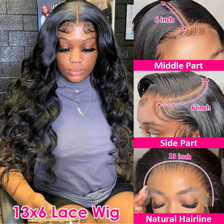13X6 Body Wave Transparent Lace Front Wigs Human Hair Pre Plucked 180 Density HD Lace Frontal 9A Glueless Wigs with Baby Hair for Women 26Inch