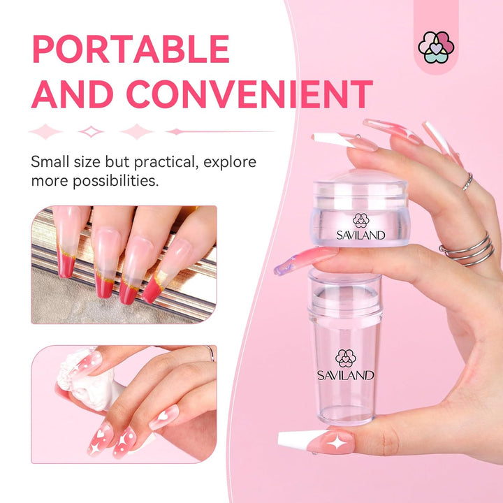 French Tip Nail Stamp - 4PCS Nail Art Stamper Kit Clear Silicone Nails Stamping Long & Short Jelly Stamper with Scrapers Nails Stamper Kit for French Manicure Nail Art Home DIY Salon