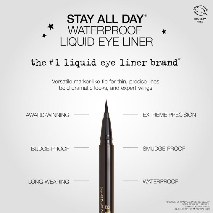 Waterproof Liquid Eye Liner, Stay All Day Makeup with Fine Brush Tip Lasting Satin Finish, Smudge-Proof & Transfer-Resistant