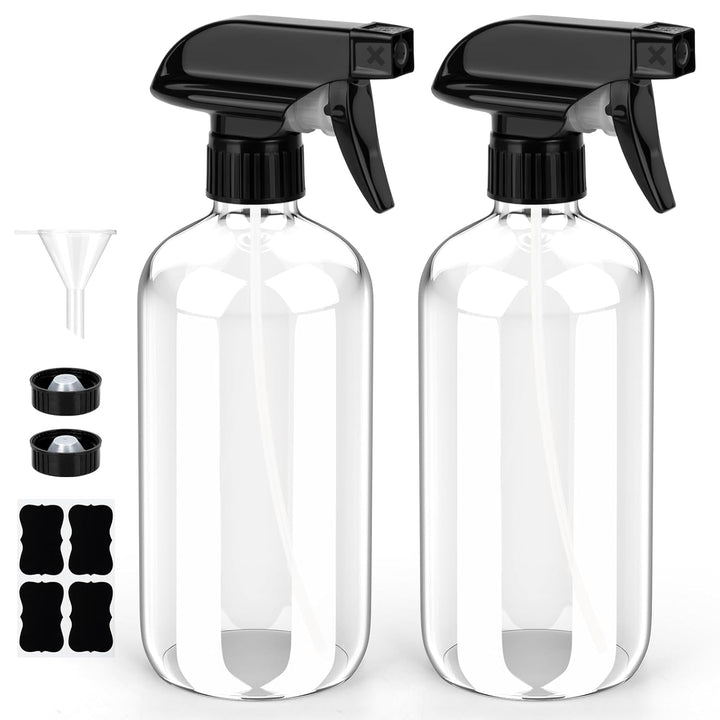 Glass Spray Bottle, Amber Glass Spray Bottle Set & Accessories Refillable for Plants Window Cleaners Aromatherapy Facial Hydration Watering Flowers Hair Care (2 Pack/16 Oz) (Amber)