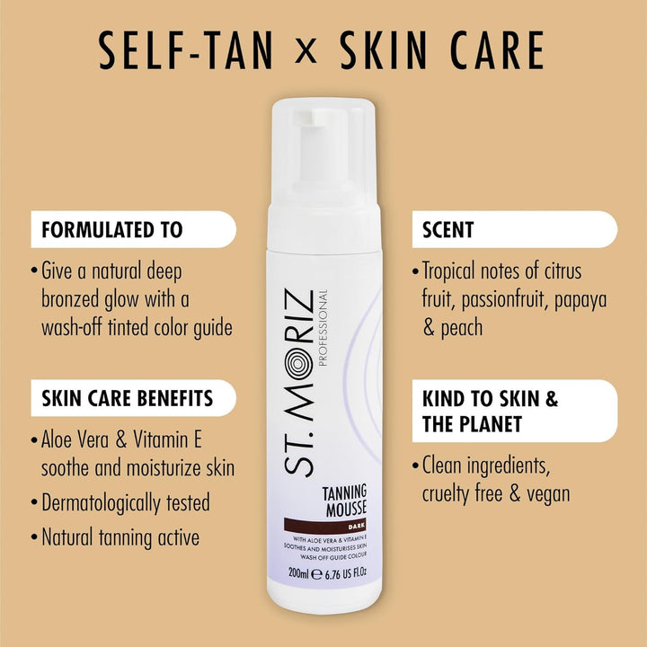 St Moriz Professional Dark Self Tanner Mousse - Sunless Instant Self Tanning Foam for a Deep, Natural Looking Fake Tan - with Aloe Vera & Vitamin E (6.76 Fl Oz)