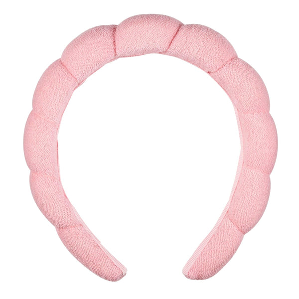 Spa Makeup and Face Washing Headband, Pink Bubble Design, 1 Count, Ultra-Absorbent Microfiber Headband for Washing Face, Soft Terry Cloth, No-Squeeze, No-Pull Band Gentle on Hair and Head