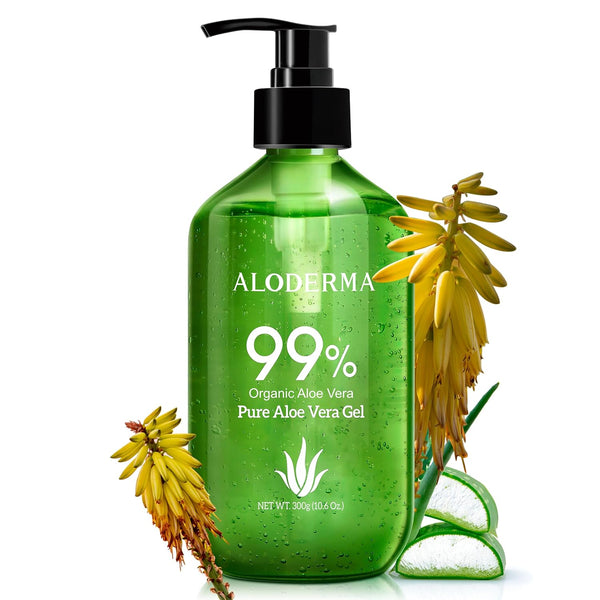 99% Organic Aloe Vera Gel Made within 12 Hours of Harvest - Lightweight, Non-Sticky Aloe Gel for Face Body, Hair, & Scalp, after Sun Relief, Natural, Soothing Hydrating Aloe Gel, 10.6Oz