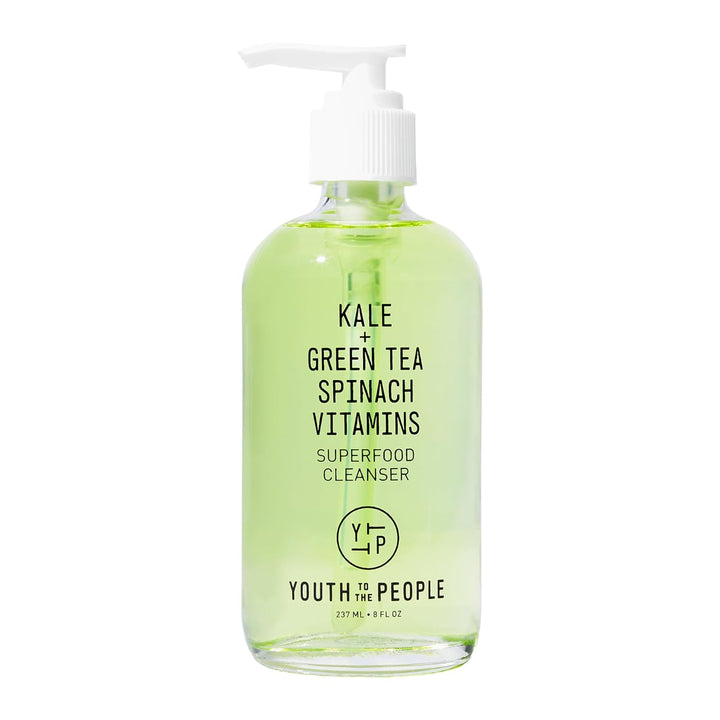 Superfood Facial Cleanser - Kale + Green Tea Daily Face Wash, Gentle Makeup Remover, with Soothing Antioxidants for Glowing Skin, Ph Balance, Clean Pores, Sulfate-Free, Refillable
