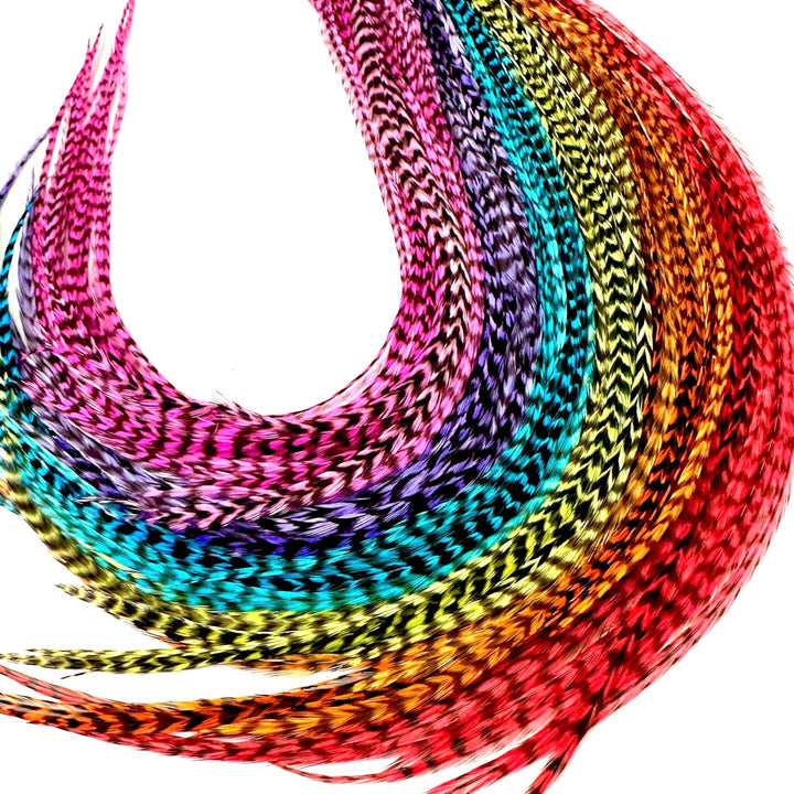 21 Natural Color Hair Extensions – 9”–14” Long – DIY Rooster Kit with 20 Micro-Link Beads – 100% Real Feathers – Eye-Catching Boho Style