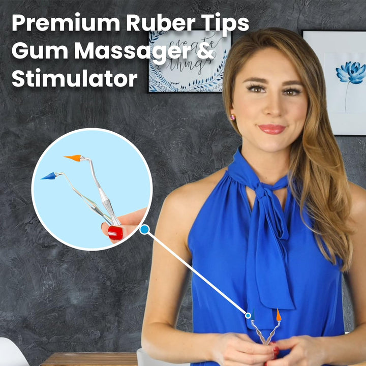 Gum Stimulator with Rubber Tip Refills - Premium Aluminum Handle - Effectively Remove Plaque & Prevent Gingivitis (12 Normal Tips Included) - 2 Pack (Blue and Orange)