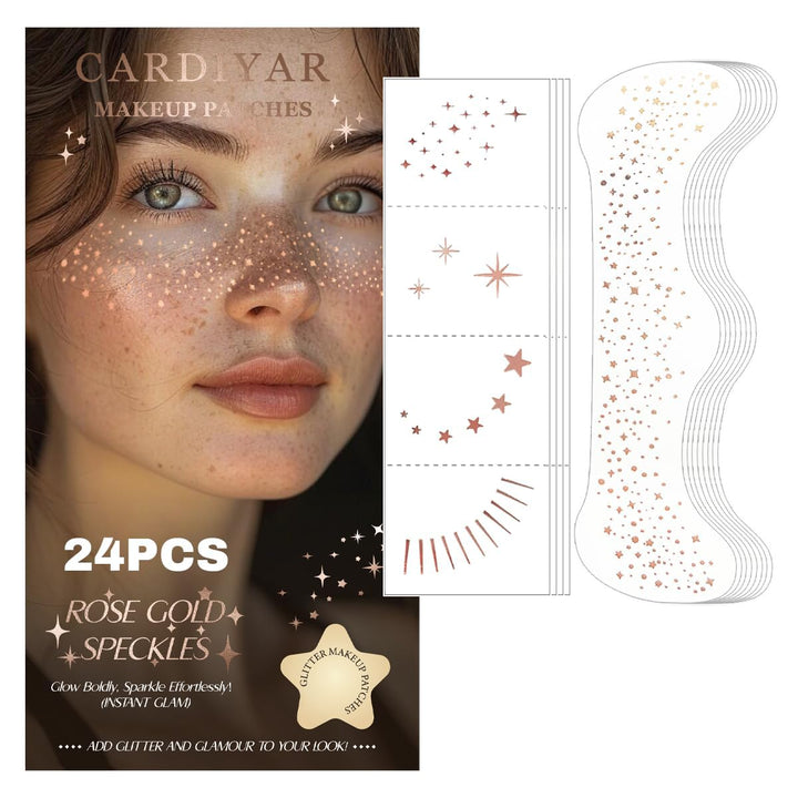 Glitter Freckles Face Tattoo - 24PCS Waterproof Gold Temporary Sparkle Patches for Women, Glow up Makeup (Gold)
