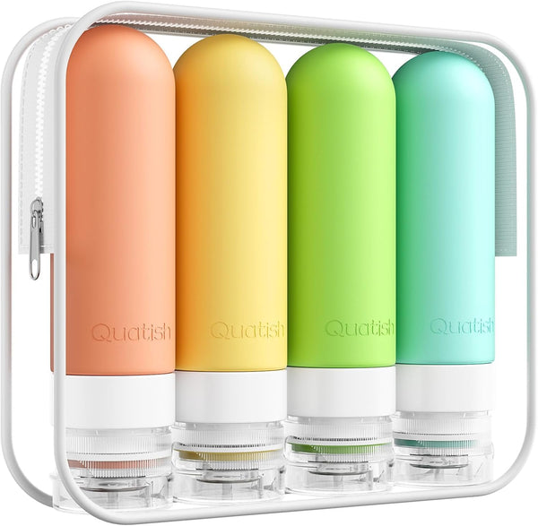 Travel Bottles for Toiletries, Original Patented Leak Proof Travel Size Containers, 3 Oz Tsa Approved Silicone Shampoo and Conditioner Bottles, 4 Pack, Multi-Color